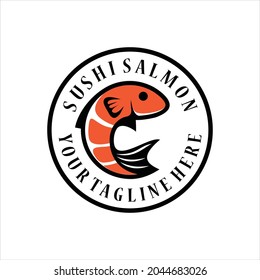 Vector sushi logo, Japanese sushi logo for concept design with fish salmon shape. Asian food