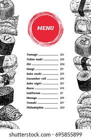 Vector sushi menu design - Illustration. Poster.

