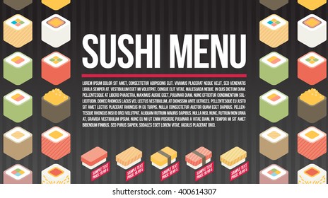 Vector sushi menu template. Flat vector.