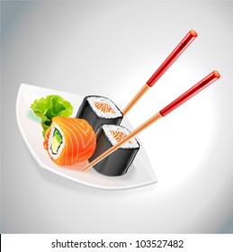 vector sushi on the plate and chopsticks