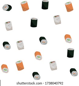 Vector sushi and roll background, printed