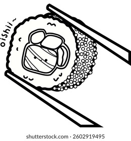 a vector of a sushi roll in black and white coloring