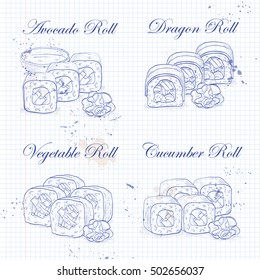 Vector sushi roll sketch