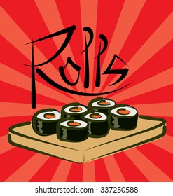 vector sushi rolls with calligraphic inscription