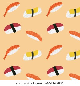 Vector  sushi and rolls seamless pattern. Used for decorative print, wrapping paper, menu, wallpaper and fabric