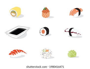 Vector sushi set on white background