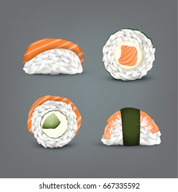 Vector Sushi set. Realistic icon. Concept for restaurant menu design.