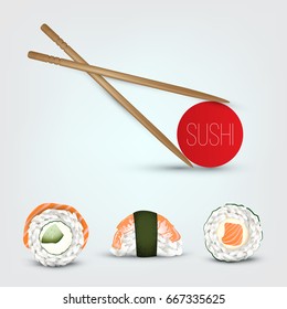 Vector Sushi set. Realistic icon. Concept for restaurant menu design.