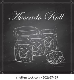 Vector sushi sketch, Avocado roll