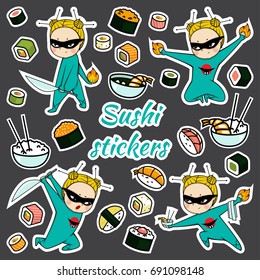 Vector sushi stickers pattern
