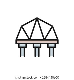 Vector suspension bridge flat color line icon.
