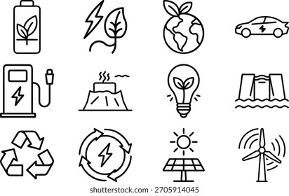 Vector sustainability featuring eco-friendly energy and sustainability icons. Scalable design...
