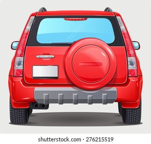 Vector Suv Car with Spare Tire on Trunk - Back view