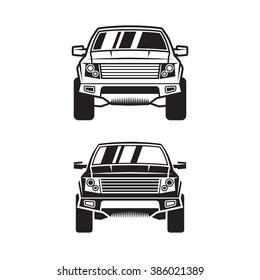 Vector SUV for label, logo, cover, banner, poster, print, sticker or tattoo. Line style. Set of two.