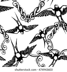 Vector swallow seamless pattern for cards, background, wrapping paper and other design