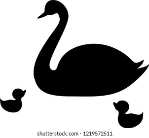 Vector swan with chicks on a white background. Isolate