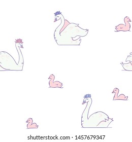 Vector Swan Pond on White seamless pattern background.