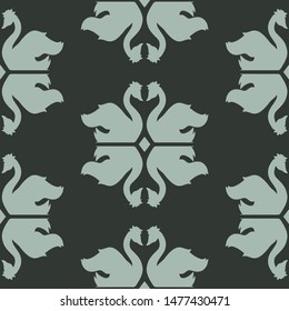 Vector Swan Shapes with Rhombs on Dark Green seamless pattern background.  Perfect for fabric, wallpaper and scrapbooking projects.