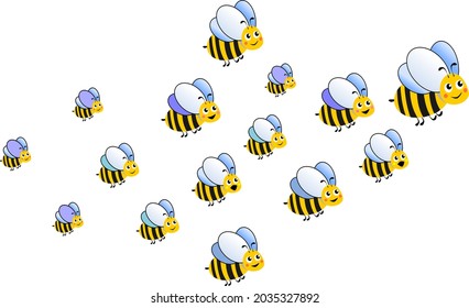 Vector de enjambre de abejas lindas vuelan para el néctar.