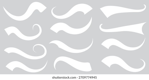 Vector swash swoosh flourish design elements. Curly swish tails and sporty plume swirl logo vector elements for retro banners