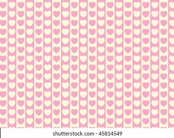 Vector swatch heart striped fabric wallpaper in pink and ecru that matches Valentine borders.