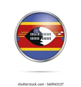Vector Swazi flag button. Swaziland flag glass button style with metal frame.