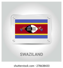 Vector Swaziland Flag glass plate with metal holders - Country name label in bottom - Gray background vector illustration