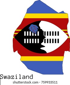 Vector Swaziland map silhouette, painted in colors of a national flag