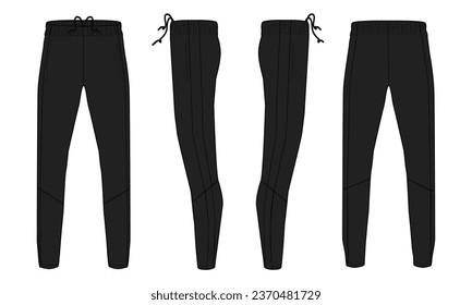 Vector sweatpants technical drawing fashion flat sketch vector illustration black color template isolated on white background