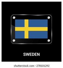 Vector Sweden Flag glass plate with metal holders - Country name label in bottom