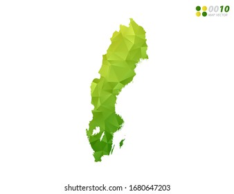 Vector Sweden map green and yellow polygon triangle mosaic with white background. style gradient.