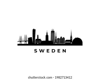 Vector Sweden skyline. Travel Sweden famous landmarks. Business and tourism concept for presentation, banner, web site.