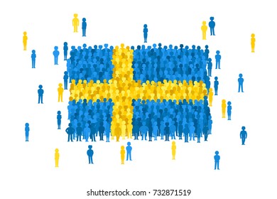 Vector Sweden state flag formed by crowd of cartoon people