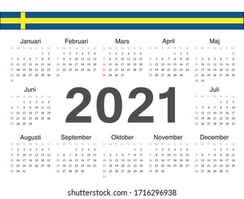 Calendario del círculo vectorial sueco 2021. La semana empieza el domingo.