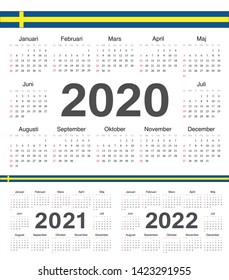 Vector Swedish circle calendars 2020, 2021, 2022. Week starts from Sunday.