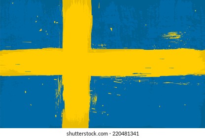 Vector Swedish flag in grunge damaged textured