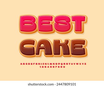 Vector sweet advertisement Best Cake with playful style Font. Funny set of Donut Alphabet letters and Numbers