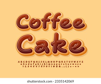 Vector sweet advertisement Coffee Cake. Funny Tasty Font. Playful Alphabet Letters and Numbers set