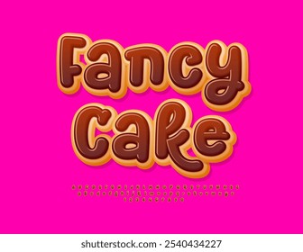 Vector dulce anuncio Fancy Cake. Sabrosa fuente de donut. Conjunto de letras y números del alfabeto del postre de chocolate.