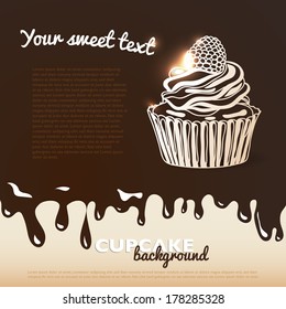 Vector sweet background. Hand drawn illustration with cupcake. Menu for restaurant and cafe