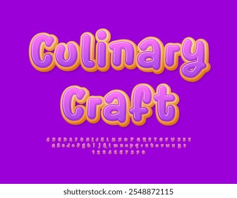 Vector sweet badge Culinary Craft. Delicious Cake Font. Tasty Alphabet Letters and Numbers set.