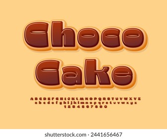 Vektor süße Banner Choco Cake. Leckere Donut-Schrift. Köstliche Reihe von Buchstaben und Zahlen Alphabet.