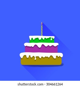 Vector Sweet Birthday Cake Isolated on Blue Background