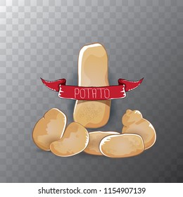 vector sweet brown potato with pile of potatoes isolated on transparent background. potato chips or farm market label design template 