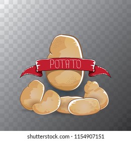 vector sweet brown potato with pile of potatoes isolated on transparent background. potato chips or farm market label design template 