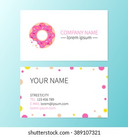 Vector sweet business card donut cafe, shop or bakery. Corporate identity template