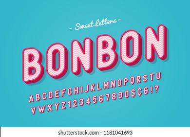 Vector sweet candy font design, alphabet, typeface, letters and numbers, typography.