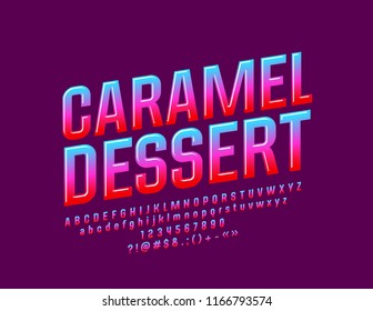 Vector Sweet Candy Glossy Letters, Number, Symbols. Color Gradient Font. 