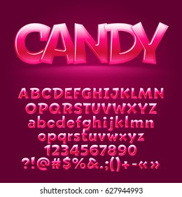 Vector sweet candy glossy letters, number, symbols. Contains graphic style