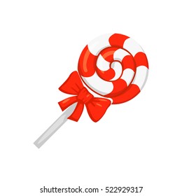 Vector of Sweet candy, round caramel lollipop isolated on white. Cartoon style. Cute funny christmas icon. EPS 10 Vector illustration.